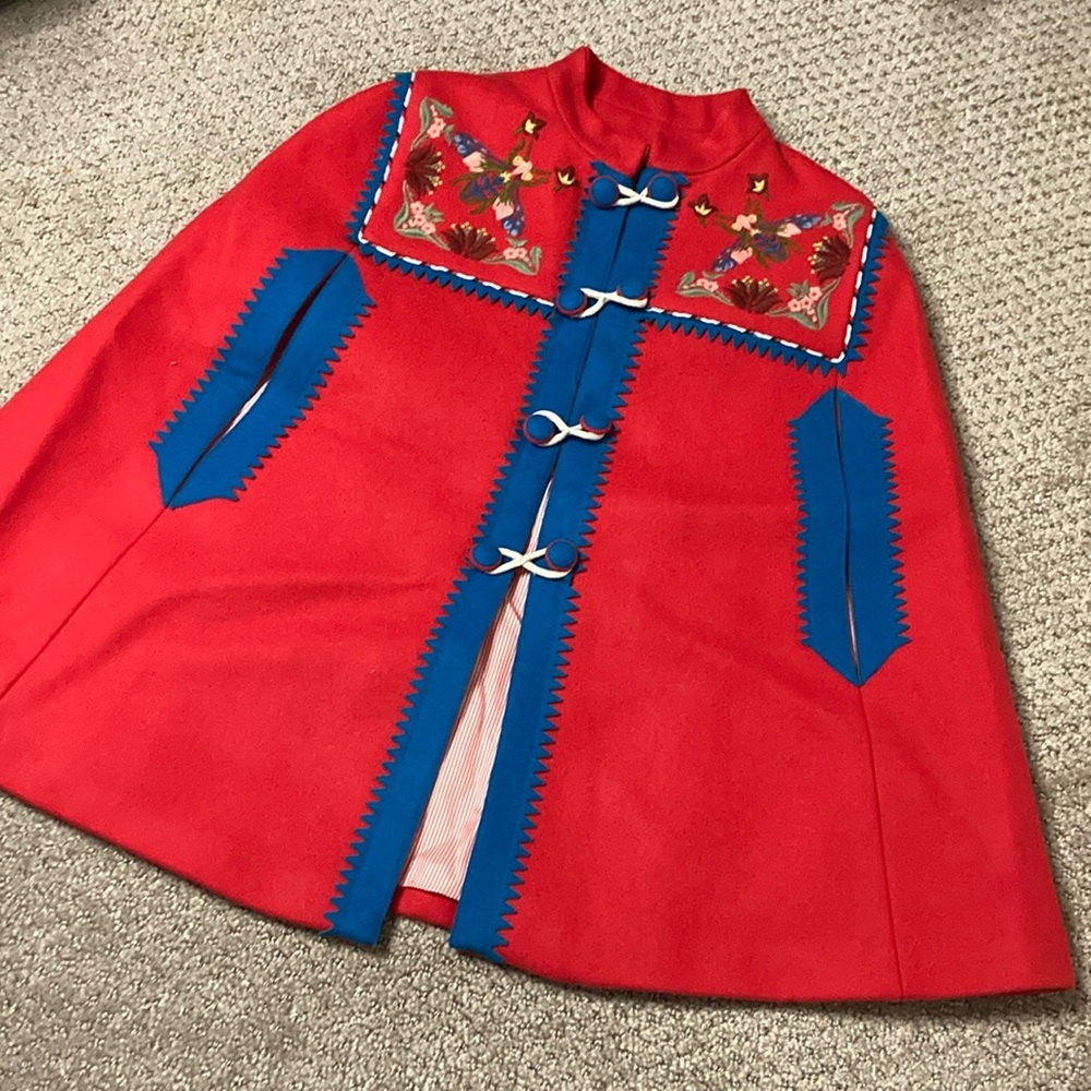 Gucci Kids Red and Blue Cape with Embroidered Details